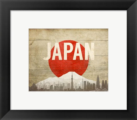 Framed Art Tokyo, Japan - Flags and Skyline by Take Me Away Wall Decor 18x24 Artwork