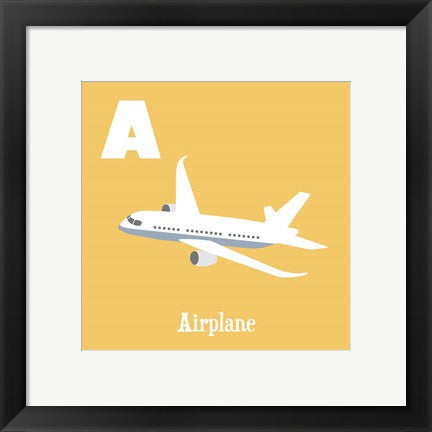Framed Art Transportation Alphabet - A is for Airplane Wall Decor 18x24 Artwork