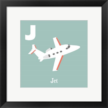 Framed Art Transportation Alphabet - J is for Jet Wall Decor 18x24 Artwork