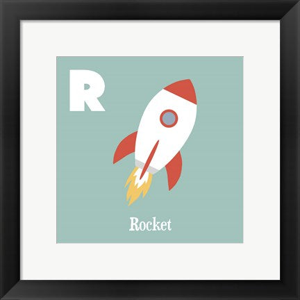 Framed Art Transportation Alphabet - R is for Rocket Wall Decor 18x24 Artwork