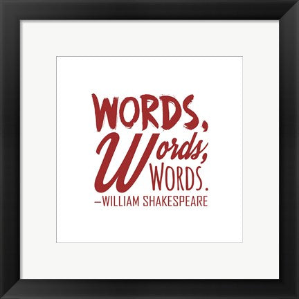 Framed Art Words Words Words Shakespeare Red Wall Decor 18x24 Artwork