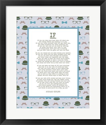 Framed Art If by Rudyard Kipling - Retro Blue Wall Decor 18x24 Artwork