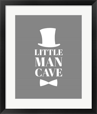 Framed Art Little Man Cave Top Hat and Bow Tie - Gray Wall Decor 18x24 Artwork