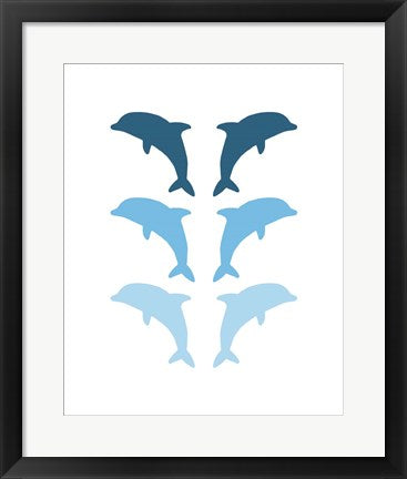 Framed Art Leaping Dolphins - Blue Wall Decor 18x24 Artwork