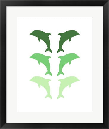 Framed Art Leaping Dolphins - Green Wall Decor 18x24 Artwork