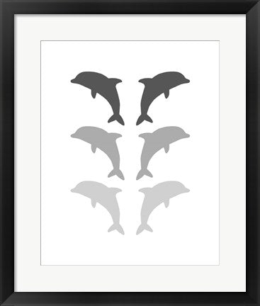 Framed Art Leaping Dolphins - Gray Wall Decor 18x24 Artwork