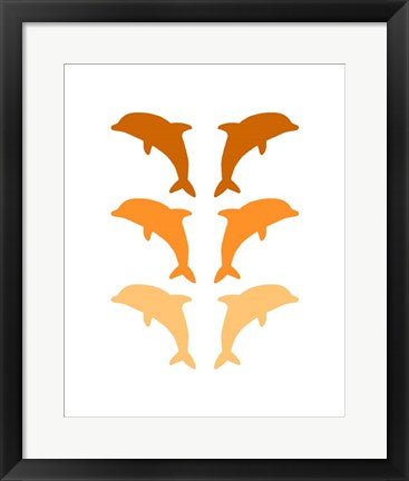 Framed Art Leaping Dolphins - Orange Wall Decor 18x24 Artwork