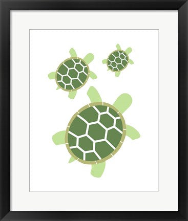 Framed Art Three Turtles - Green Wall Decor 18x24 Artwork