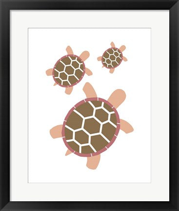 Framed Art Three Turtles - Red Wall Decor 18x24 Artwork
