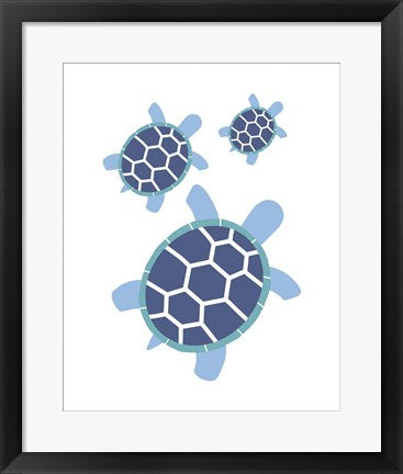 Framed Art Three Turtles - Blue Wall Decor 18x24 Artwork