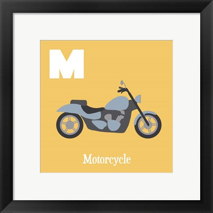 Framed Art Transportation Alphabet - M is for Motorcycle Wall Decor 18x24 Artwork