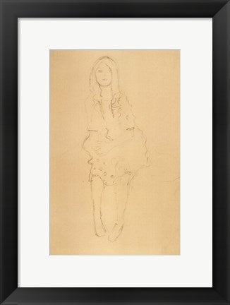 Framed Art Seated Girl Seen From the Front by Gustav Klimt Wall Decor 18x24 Artwork