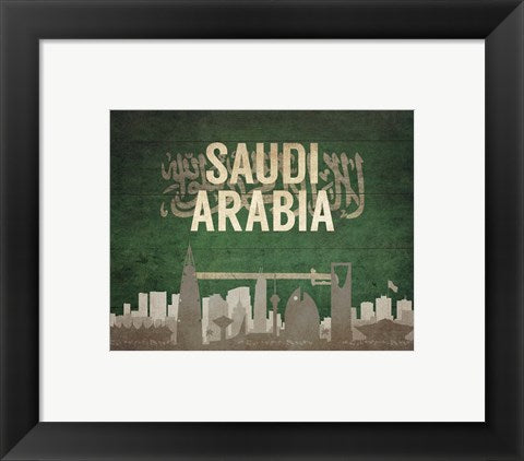 Framed Art Riyadh, Saudi Arabia - Flags and Skyline Wall Decor 18x24 Artwork