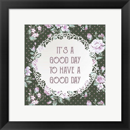 Framed Art It's a Good Day - Dots and Flowers on Green Wall Decor 18x24 Artwork