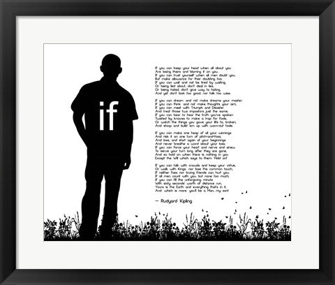 Framed Art If by Rudyard Kipling - Man Silhouette White Wall Decor 18x24 Artwork