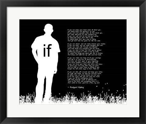 Framed Art If by Rudyard Kipling - Man Silhouette Black Wall Decor 18x24 Artwork