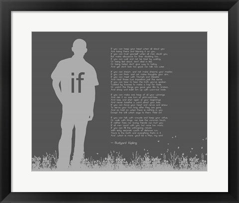 Framed Art If by Rudyard Kipling - Man Silhouette Gray Wall Decor 18x24 Artwork