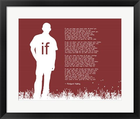 Framed Art If by Rudyard Kipling - Man Silhouette Red Wall Decor 18x24 Artwork