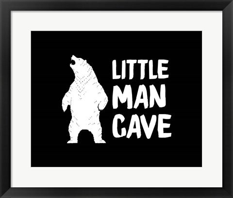Framed Art Little Man Cave Standing Bear Black Wall Decor 18x24 Artwork