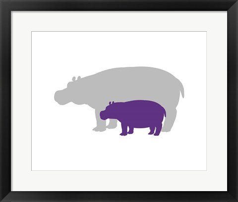 Framed Art Silhouette Hippo and Calf Purple Wall Decor 18x24 Artwork