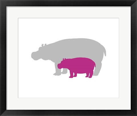Framed Art Silhouette Hippo and Calf Pink Wall Decor 18x24 Artwork