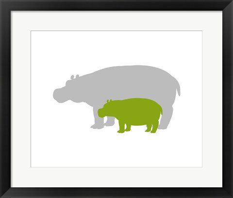 Framed Art Silhouette Hippo and Calf Green Wall Decor 18x24 Artwork