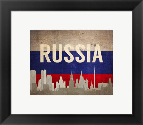 Framed Art Moscow, Russia - Flags and Skyline Wall Decor 18x24 Artwork