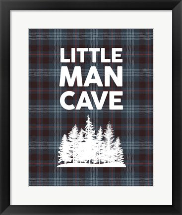 Framed Art Little Man Cave - Trees Blue Plaid Background Wall Decor 18x24 Artwork