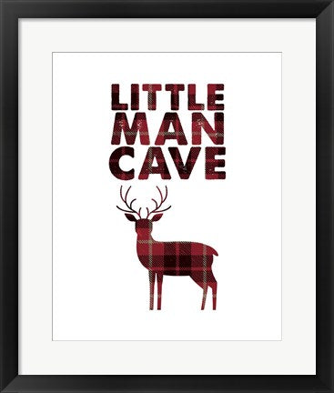 Framed Art Little Man Cave - Deer Red Plaid Wall Decor 18x24 Artwork
