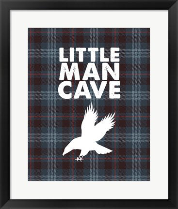 Framed Art Little Man Cave - Eagle Blue Plaid Background Wall Decor 18x24 Artwork