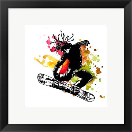 Framed Art Snowboarder Watercolor Splash Part I by Sports Mania Wall Decor 18x24 Artwork
