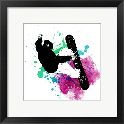 Framed Art Snowboarder Watercolor Splash Part III by Sports Mania Wall Decor 18x24 Artwork