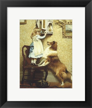Framed Art Little Girl and Her Sheltie by Charles Burton Barber Wall Decor 18x24 Artwork