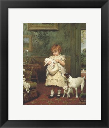 Framed Art Girl with Dogs by Charles Burton Barber Wall Decor 18x24 Artwork