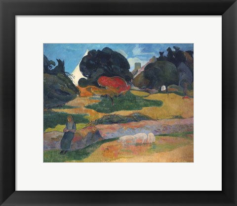 Framed Art Girl Herding Pigs, 1889 by Paul Gauguin Wall Decor 18x24 Artwork