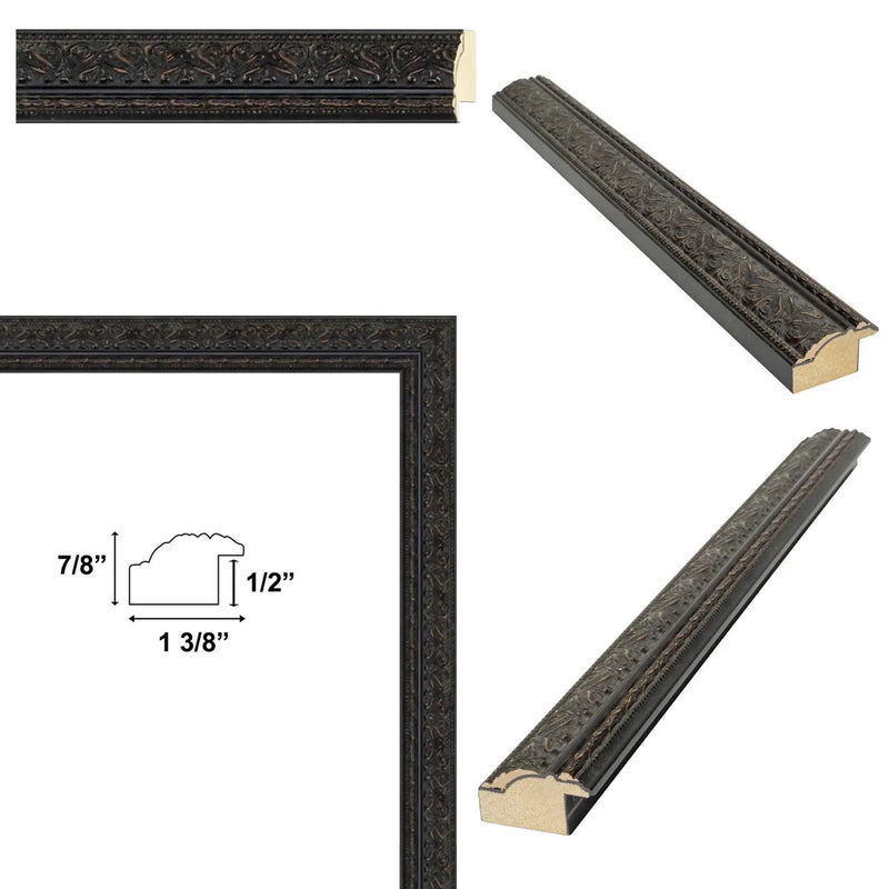 Antique Black Wood Ornate Picture Frame Office Décor