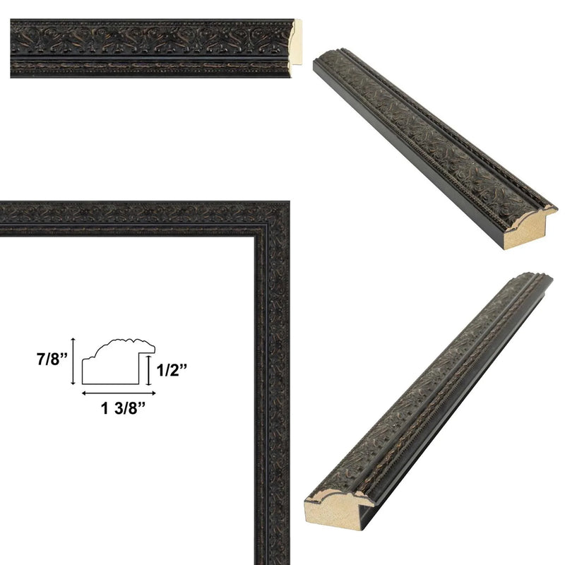 14x14 Frame Antique Black Wood Ornate Picture Frame