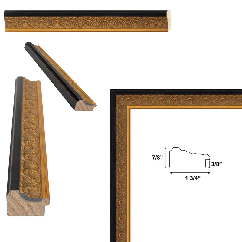 25x25 Frame Antique Floral Gold With Black Lip Picture Frame