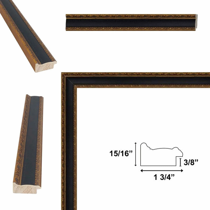 40x40 Frame Antique Gold Black Leather Picture Frame