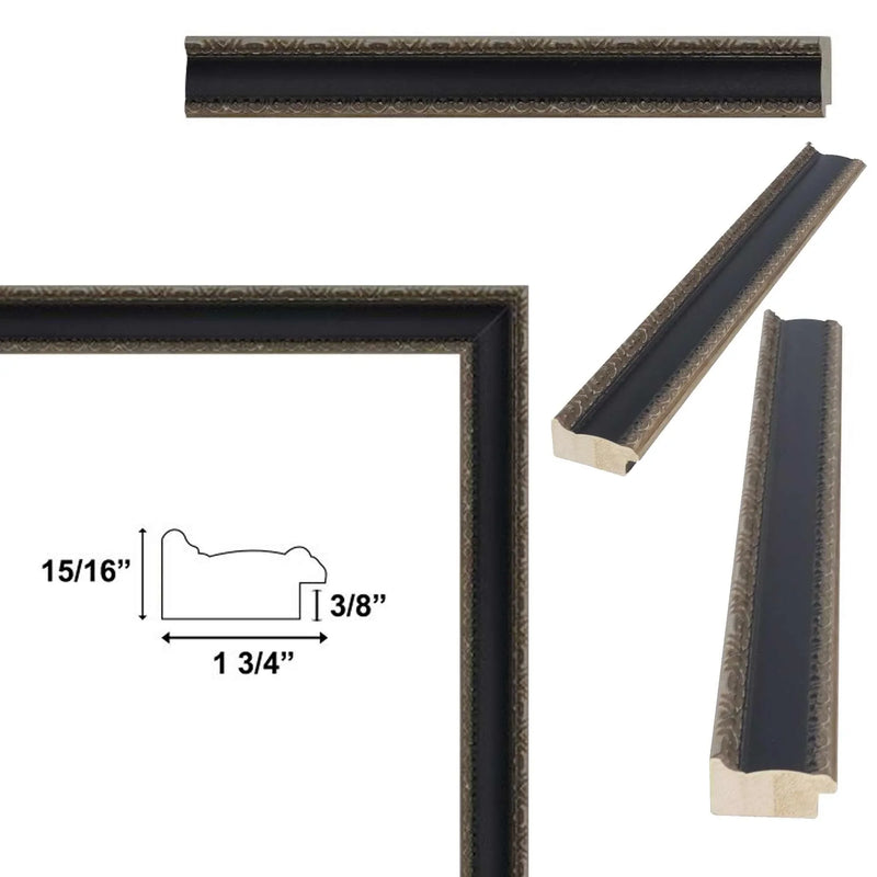 30x40 Frame Antique Silver Black Leather Picture Frame