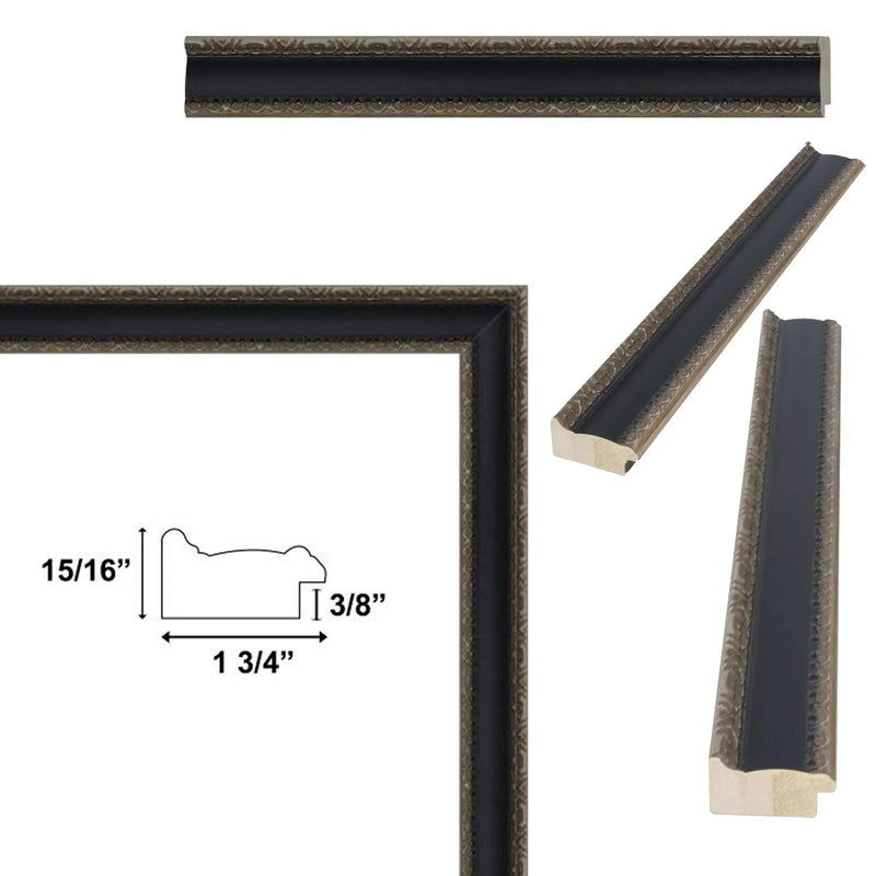 Antique Silver Black Leather Picture Frame 