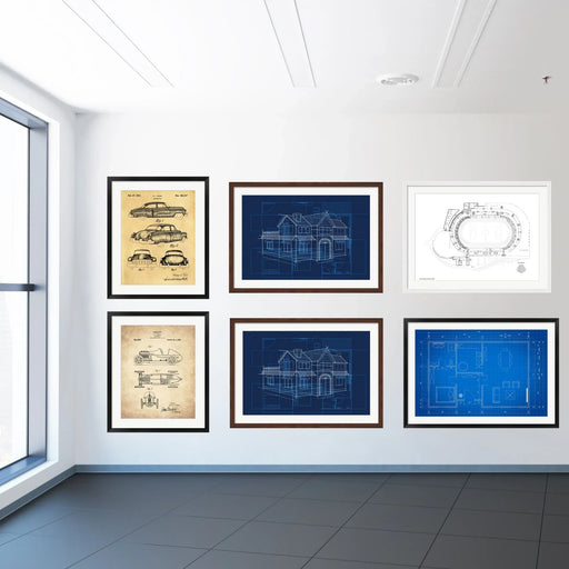 Architectural Blueprints Frames or Patent Drawings Picture Frames Matted 24x36 Inch  ModernMemoryDesign.com 