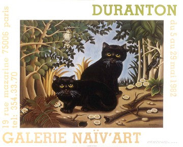 Black Cats by Andre Duranton Art Print - Modern Feline Wall Decor for Home & Office 24.5 x 30 inch