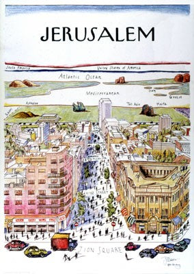 Jerusalem by J. Staber After Saul Steinberg Wall Art Print - Abstract Cityscape Decor