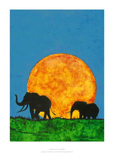 Elephants Art Print by Tony Sharp - Large Abstract Elephant Wall Art for Home & Office 15.7 x 15.7 inches