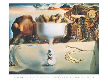Apparition of Face and Fruit Dish on a Beach, 1938 by Salvador Dali Wall Art Décor 24 x 32 Art Print