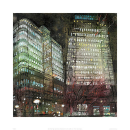 Night Lights - Canary by Brian Elwell | Modern Abstract Bird Art Print for Home Décor 19.7 x 19.7