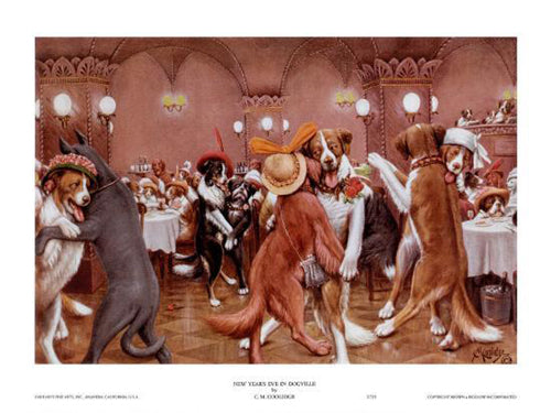 New Year's Eve in Dogville by C.M. Coolidge Wall Art Décor 12 x 16 Art Print