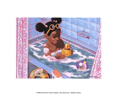 Rubber Ducky Art Print by Ray Simmons - Whimsical Bath Decor 8x8 inch