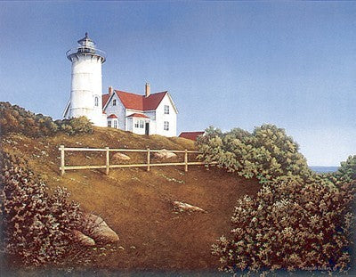 Wood's Hole Lighthouse Art Print by Daniel Pollera - Coastal Wall Décor 23.25 x 29